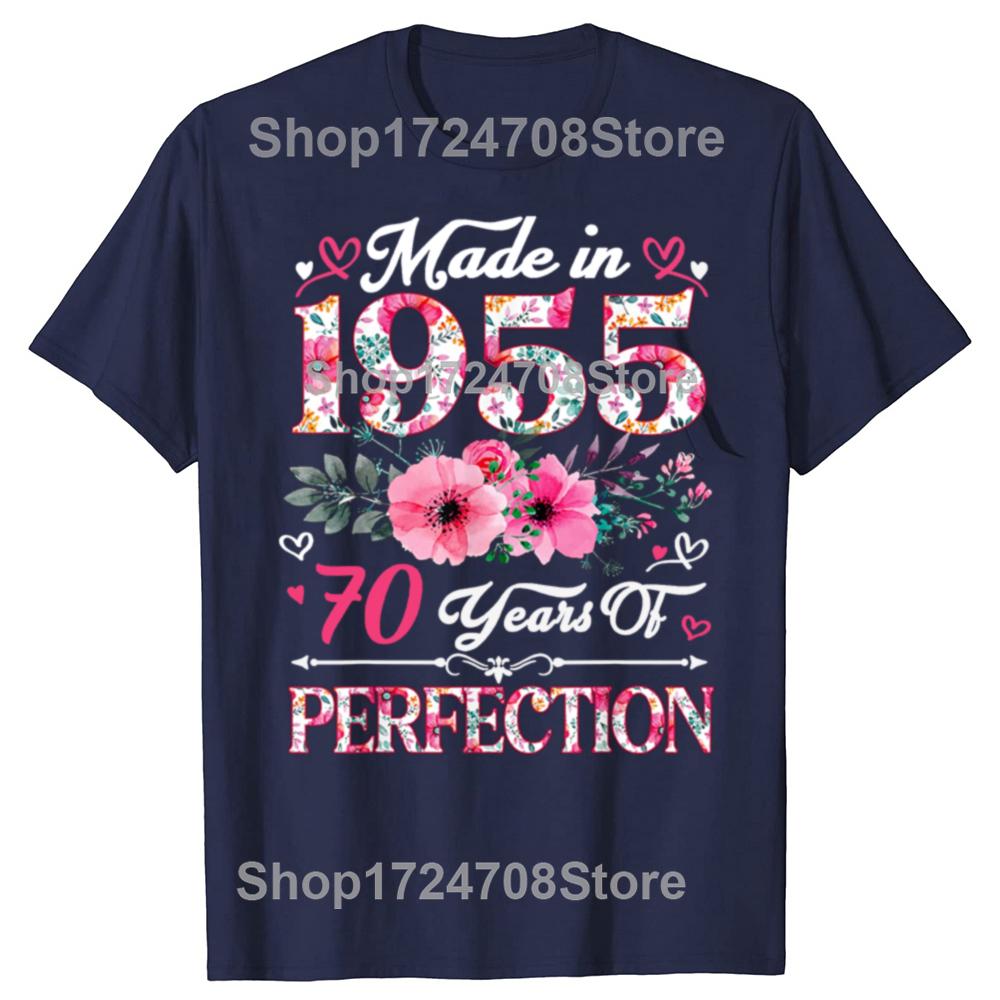 Funny 70 Year Old Made In 1955 Floral 70th Birthday T-shirts Men Fashion Casual Tshirt 100% Cotton Loose Oversized T Shirt