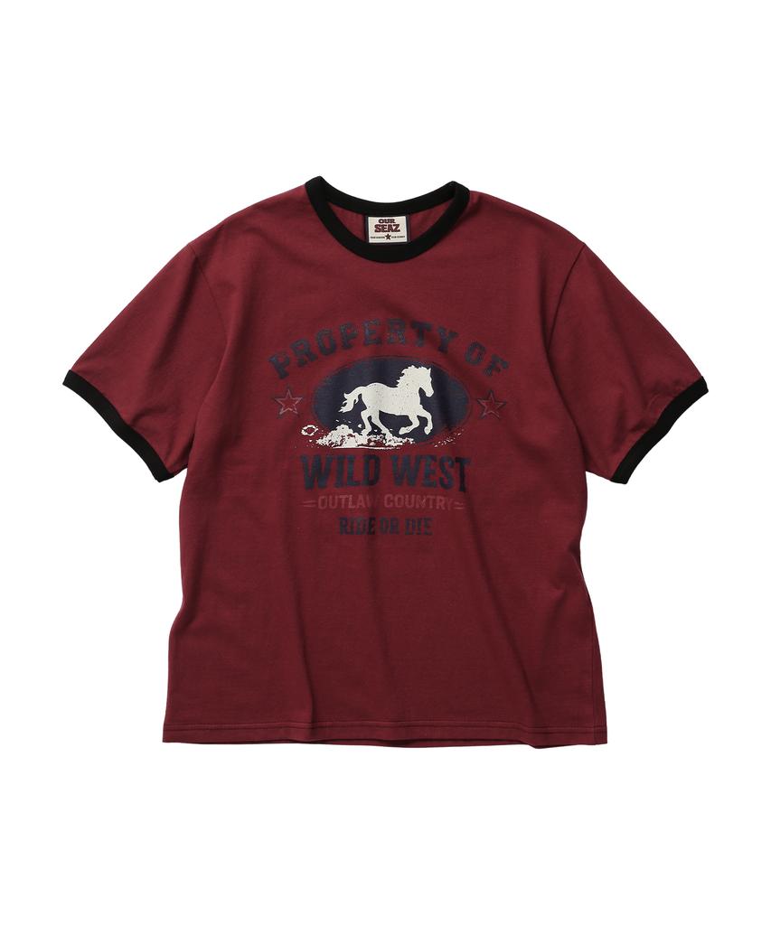 Awosijeu Wild West Ringer T-Shirt - Burgundy