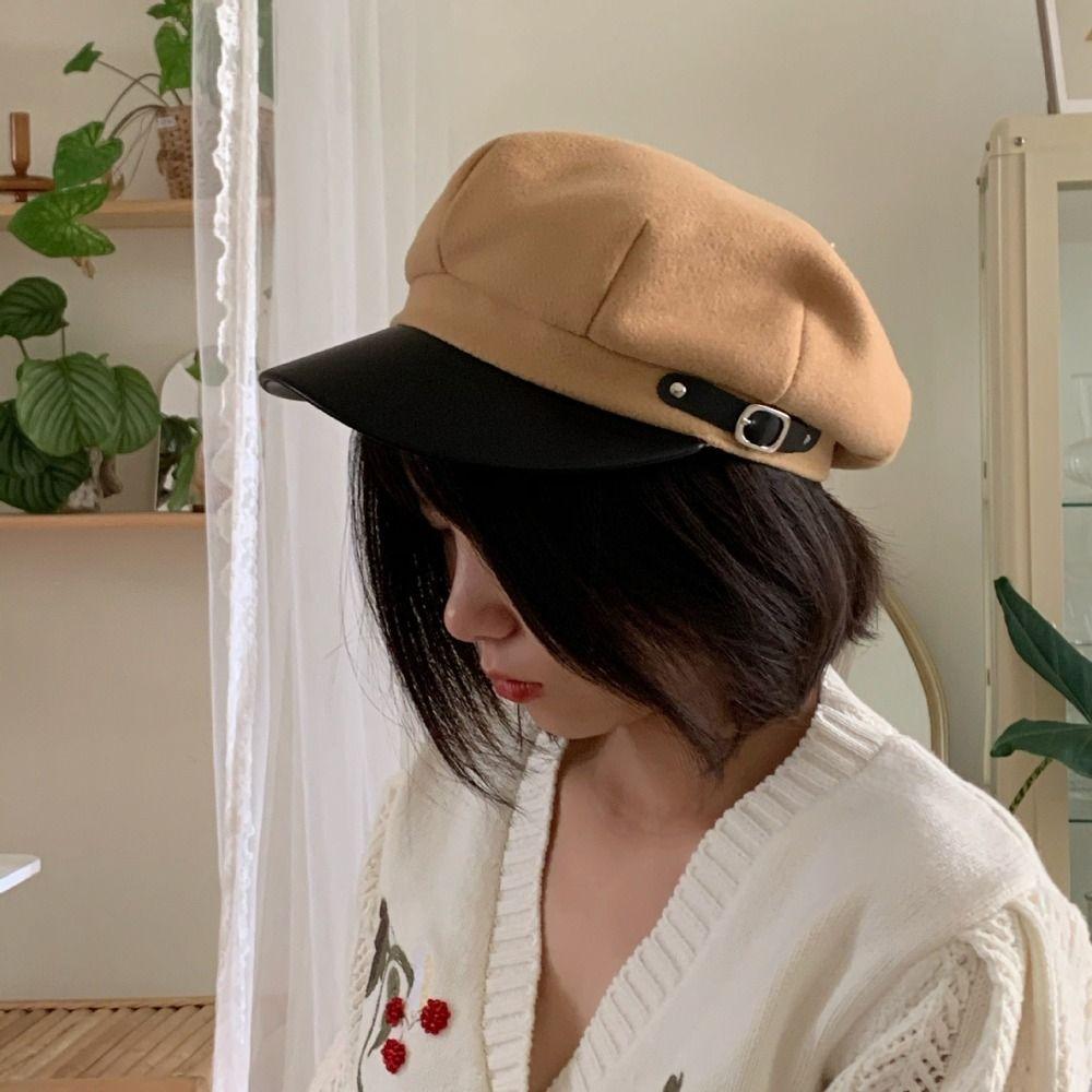 Keep Warm Women Octagonal Cap Korean Style Winter Painter Hat Retro Woolen Beret Ladies