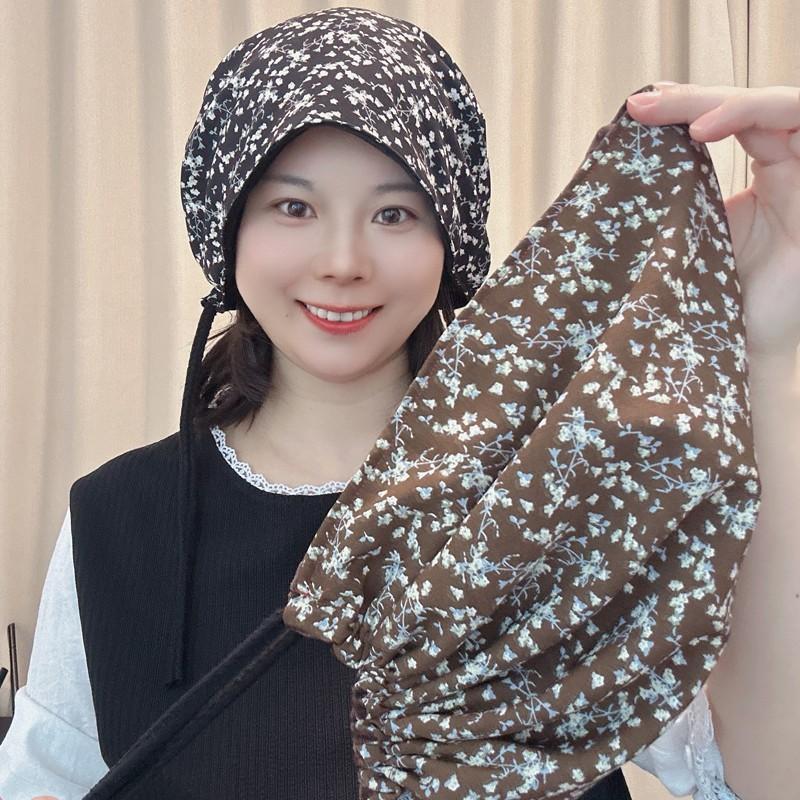 Floral Print Doublesided Fabric Hat With Wrap Strap For Autumn Winter Comfort