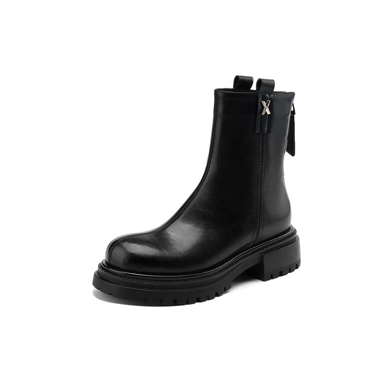 Cizme scurte de damă cu toc joasă toamnă și iarnă noi, confortabile, din piele de vacă, cizme scurte de dimensiuni mari, casual, cu toc gros