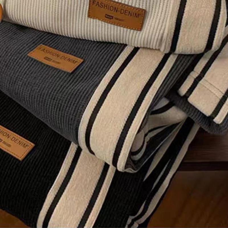 Autumn Fashion Casual Striped Corduroy Sweatpants Women High Waist Drawstring Wide Leg Trousers Korean Y2K Chic All-Match Straight Pants