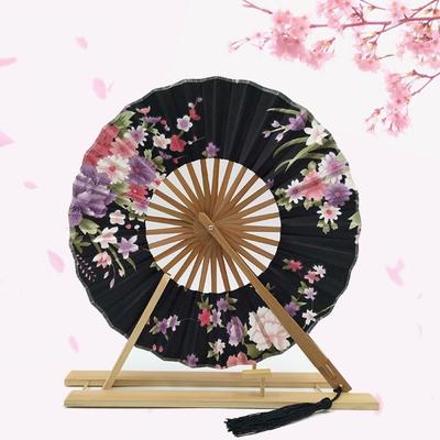 Mode Japanischer Kreis Faltfächer Vintage Tragbarer Runder Handfächer Bambus Kunsthandwerk Floral Tanzfächer Frauen