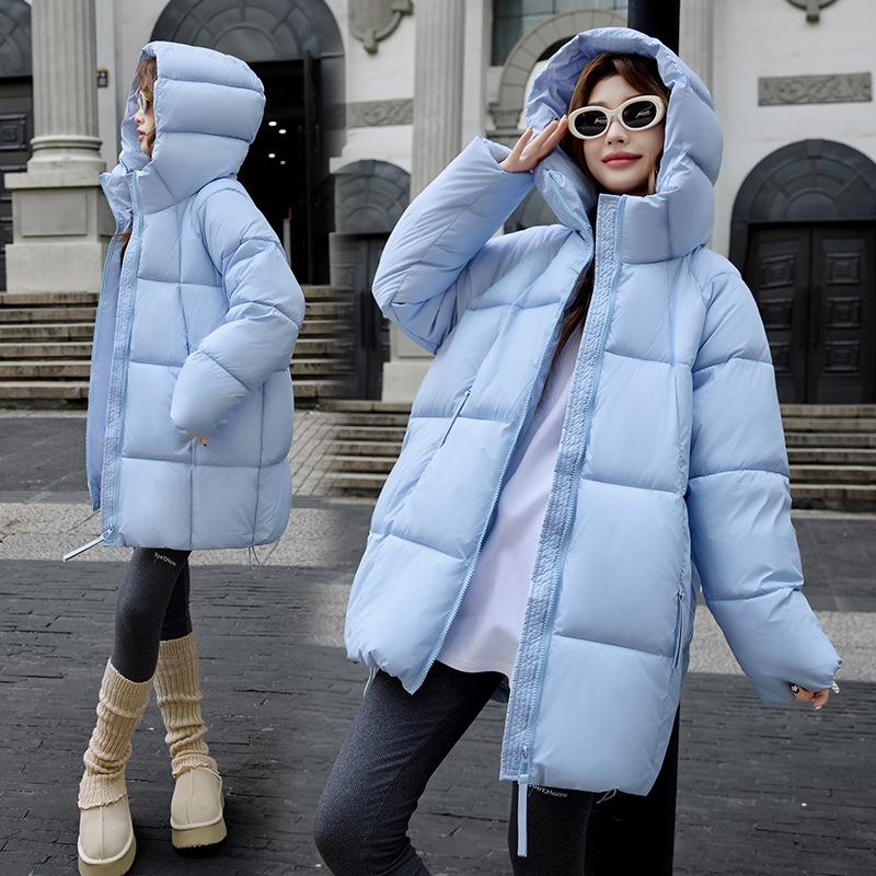 Fashionable Down Cotton Mid-length Cotton Coat for Women with Hooded Skirt and Thickened Cotton Coat