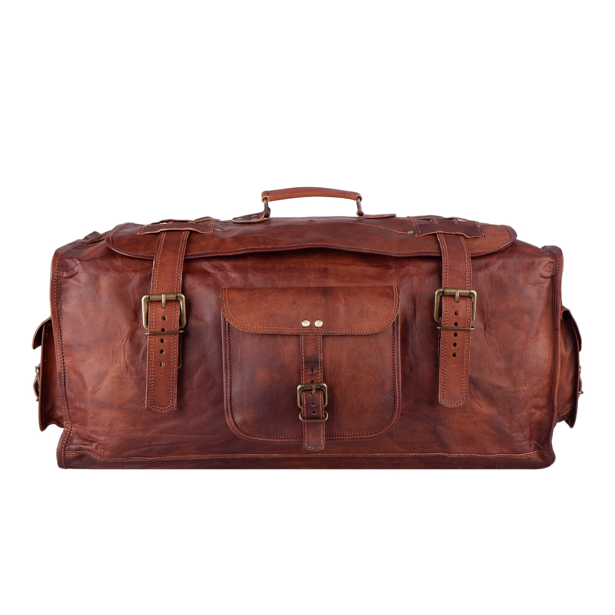 MaheTri The Bruno Flap Duffel Premium Leather Travel Duffel Bag with Spacious Main Compartment & Adjustable Shoulder Strap for Men & Women 24 Inch