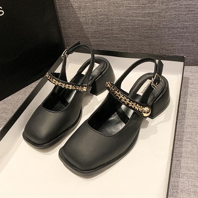 

Французские женские черные босоножки с открытым носком и массивным каблуком: Мэри Джейн 2025 Весна/Лето 36 чёрный