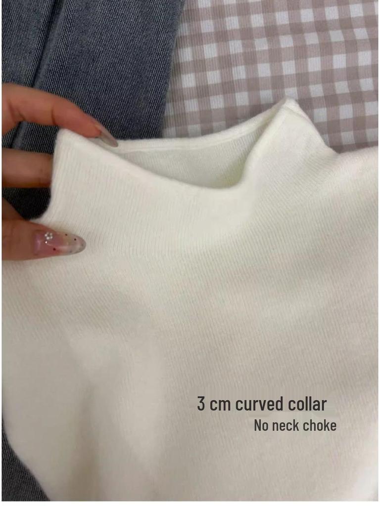 Women's Slim-Fit Semi-High Neck Knit Long-Sleeve Top