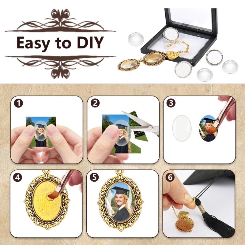 Pack of 4 Graduation Memorial Photo Pendants Tassels Design for Sentimental Keepsakes Easy Photo Change Alloy Jewelry