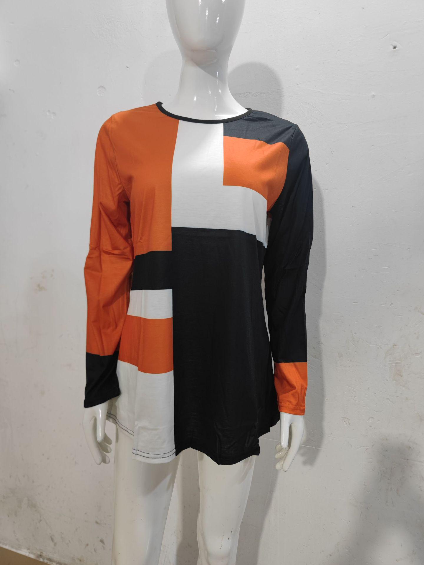 

Женская футболка с круглым вырезом, длинным рукавом и принтом 5XL оранжевый