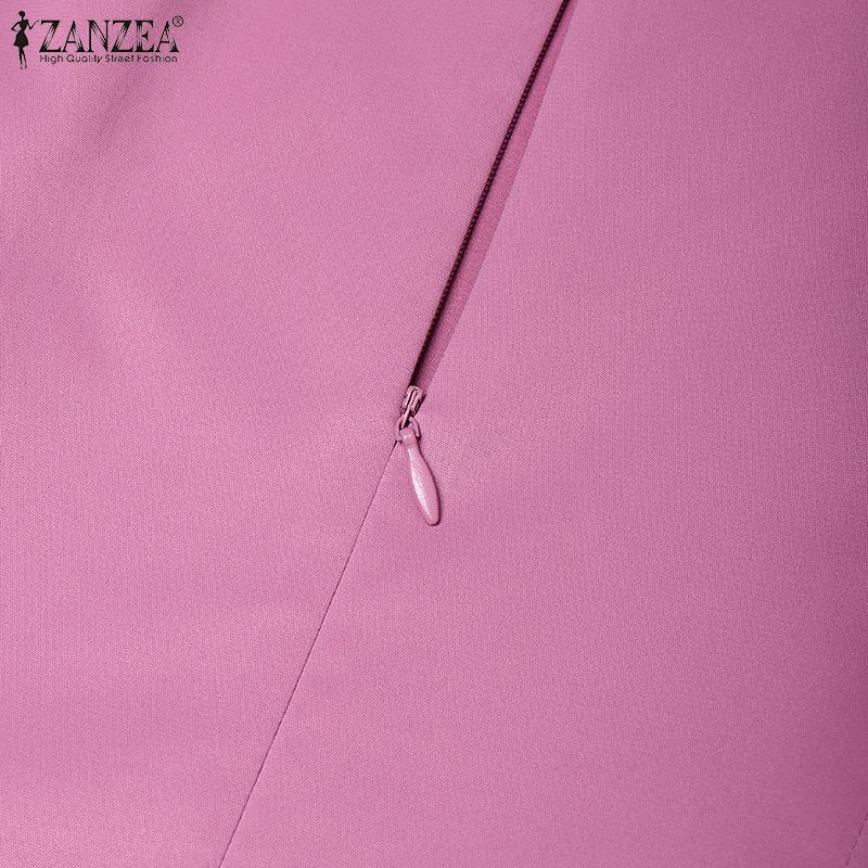 ZANZEA Women Casual Round Neck Flare 3/4 Sleeve Plain Blouse