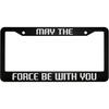 oFloral May The Force Be with You Aluminum Alloy License Plate Frame White Black Applicable To US Standard Car Metal Car Tag Frame Funny Front