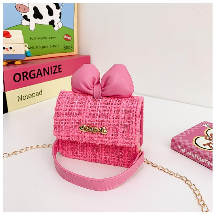 Kids Trendy Woolen Shoulder Bow Bag Chain Element Breathable Everyday Material