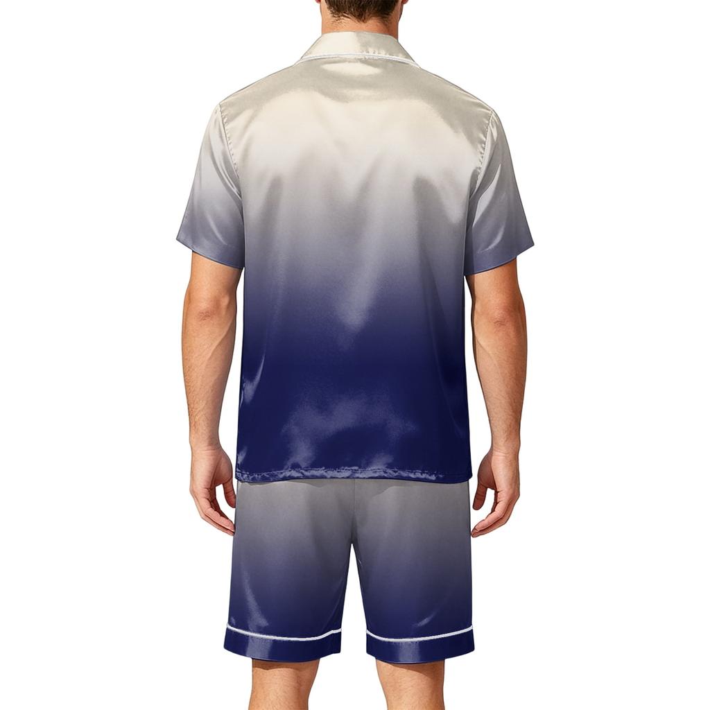 Men Satin Short Sleeve Pajama Set Two Piece Sleepwear with Pocket Button Down Shirt and Shorts Comfortable Nightwear