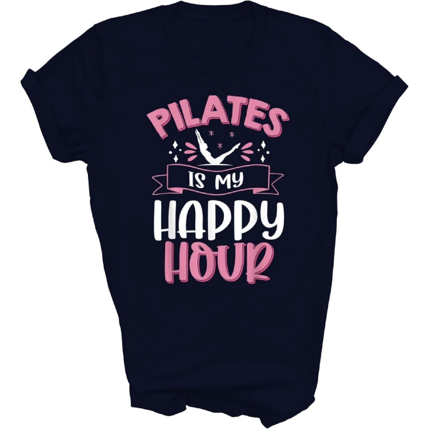 HOGOTOCLUB Pilates is My Happy Hour Meditation Pilates Instructor Unisex Shirt Gift Women Men T-Shirt (Navy;M), Medium S