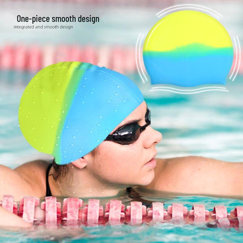 Unisex Silicone Swim Cap with Gradient Color - Ear Protection & Moisture-proof for Dry Hair
