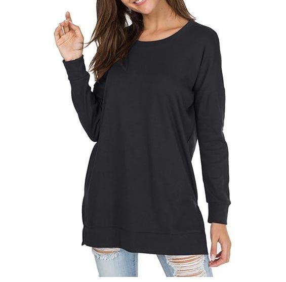2024 Versatile Long-Sleeved European & American Solid Color Round Neck Casual T-Shirt