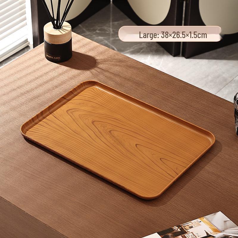 PP Wood Grain Plastic Serving Tray - Rectangular, Food Grade, Round Edges, Commercial Bread Plate.