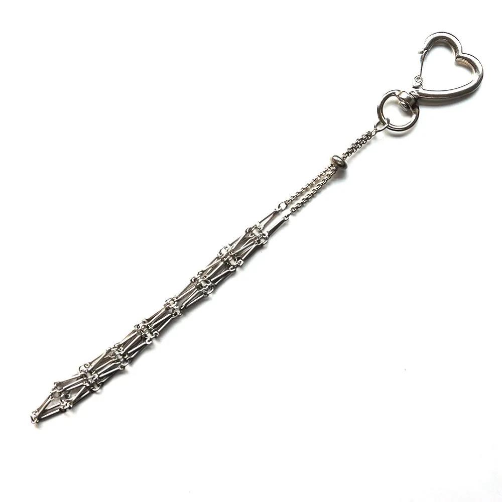 Stainless Steel Metal Net Pocket Lipstick Bag Keychain Interchangeable Silver Color Lip Balm Keychain Y2K Charm Bag Accessories