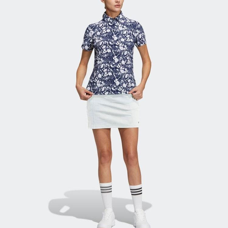 Adidas Printed Button Short Sleeve Polo Shirt Women Tops Navy-Blue HS9026