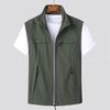 Men Waistcoat Stand Collar Sleeveless Zipper Closure Solid Color Vest Coat with Pockets Outdoor Fishing Waistcoat