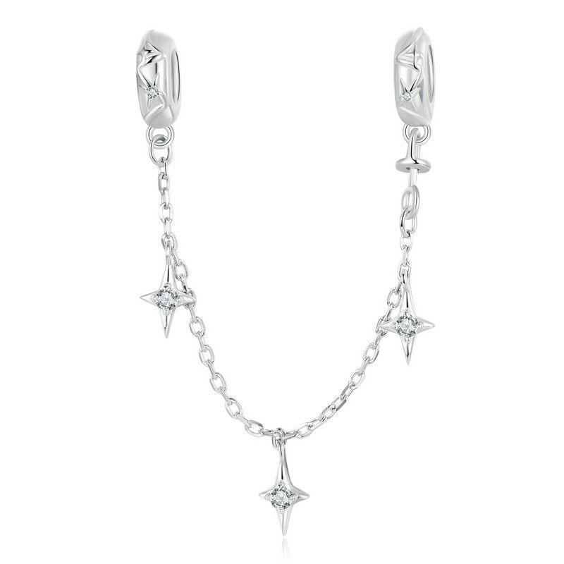 WOSTU 925 Silver Love Heart Silicone Safety Chain Butterfly Angel Wing Link Charm Fir Original Bracelet DIY Jewelry