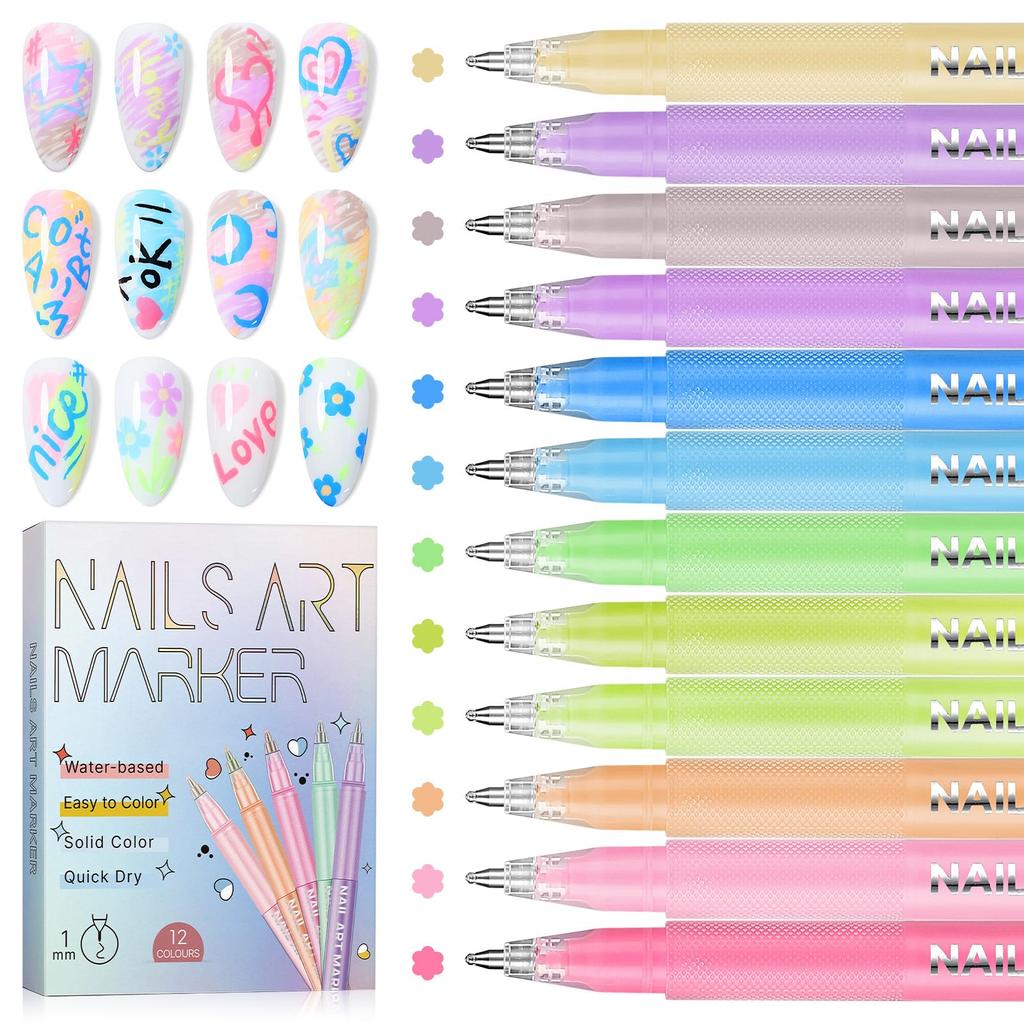 SAVILAND 3D Nail Art Pens Gel Nail 10 Nail 3D Acrylic Nail DIY Nail Design Fine Manicure Perfect for Beginners in Detailed Nail Art 12pcs Brush,