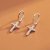 Women 925 Silver Cross Rhinestone Inlaid Hoop Dangle Earrings