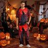 Men's Home Pajama Set, Short Sleeve Top and Long Pants with Button Fly and Drawstring Waist