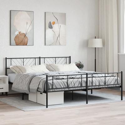 Vidaxl Metal Bed with Footboard, Without Mattress, Black, 180X200 Cm