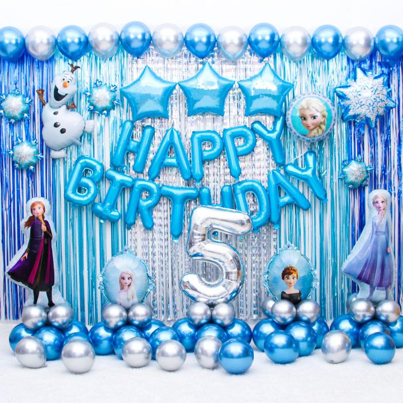 Frozen Blue Theme Birthday Decoration Balloon Set Princess Elsa Anna Aluminum Film Children'S Party Arrangement