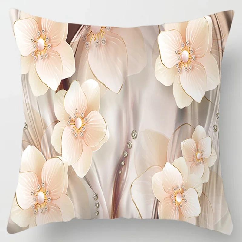 Square Pillow Case, D Printing Flower, Elegant and Fresh, Home Decoration, Living Room Sofa Cushion Cover, Pillow Case