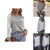 Trim Lace Grey Crew Neck Fitted Tshirt Blended Fabric Hoodie Women Long Sleeve