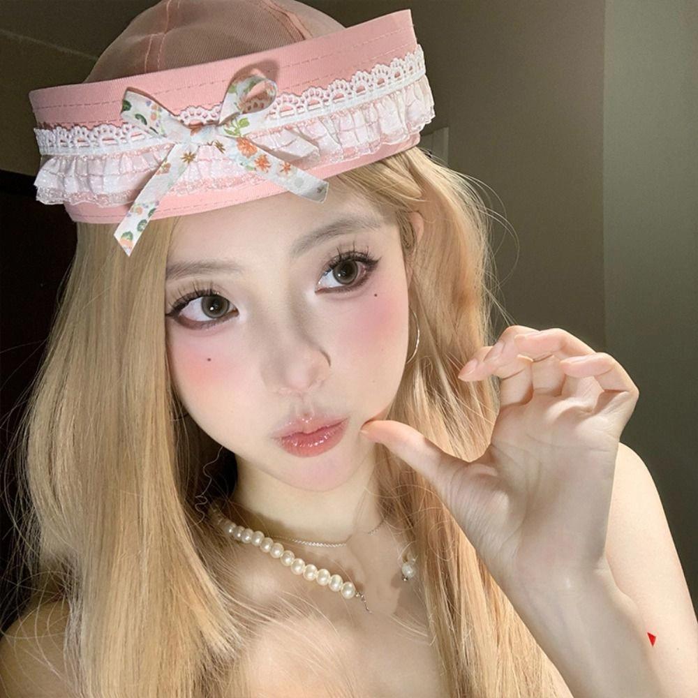 Bow Lace Navy Hat Harajuku Berets Japanese Sailor Caps  Women