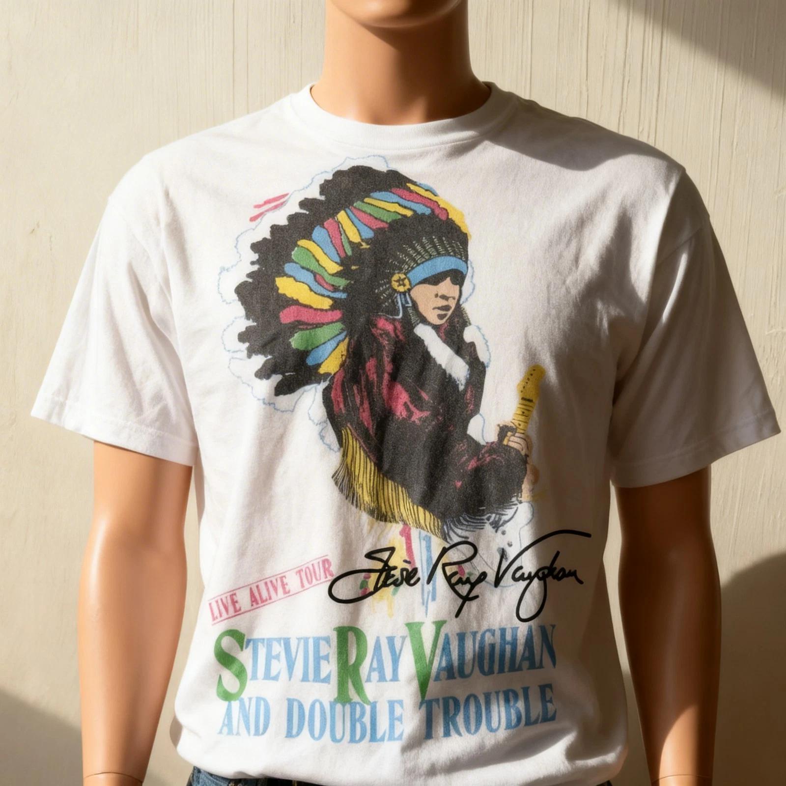 Vintage Stevie Ray Vaughan Live Alive Tour Cotton White All Size Shirt 3XL