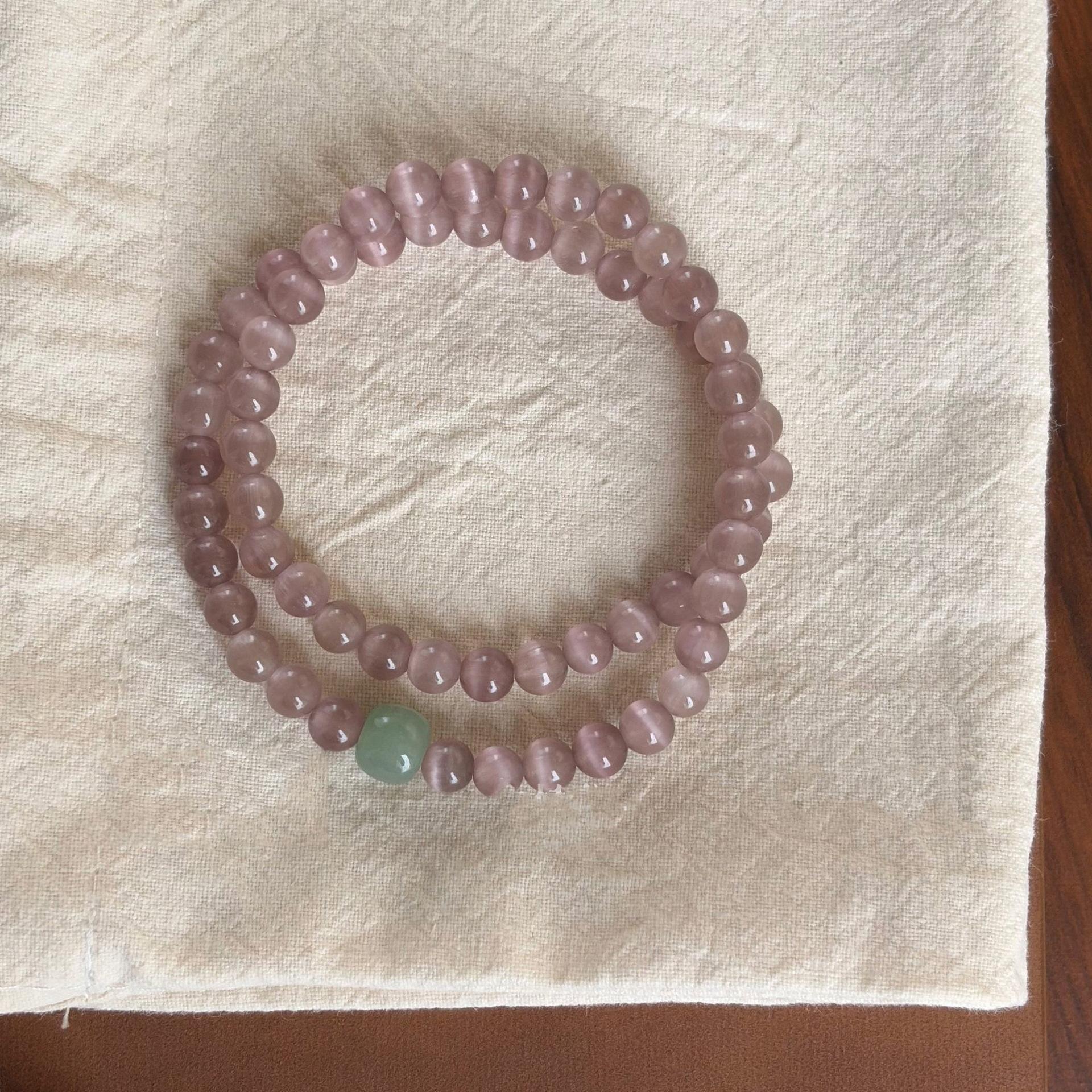 Handmade Smoke Purple Cat s Eye Double Loop Bracelet, New Chinese National Style Unisex Jewelry, Travel Souvenir