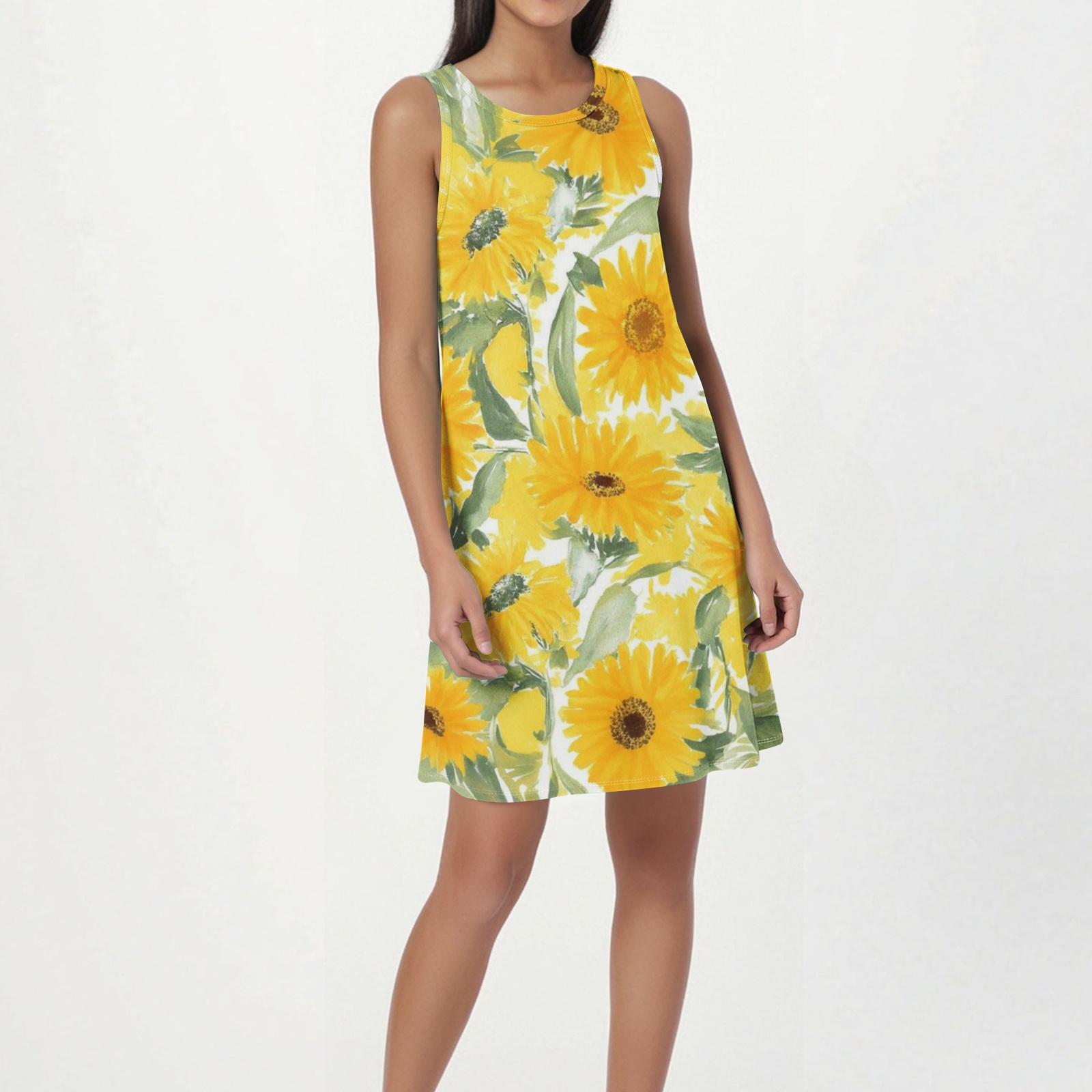 

Women s Fashion Beach Dress Sleeveless Round Neck Floral Print Dress XL