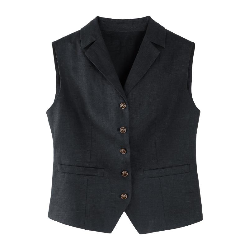 

Yi Fei Gan Women s Summer Black Linen Vest & Skirt Set - Sleeveless, Casual, Slimming Old Money Style XL