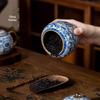Ru Ware Blue & White Ceramic Tea Caddy: Moisture-Proof Chinese Style Sealed Storage for High-Grade Green, White, and Pu'er Tea.