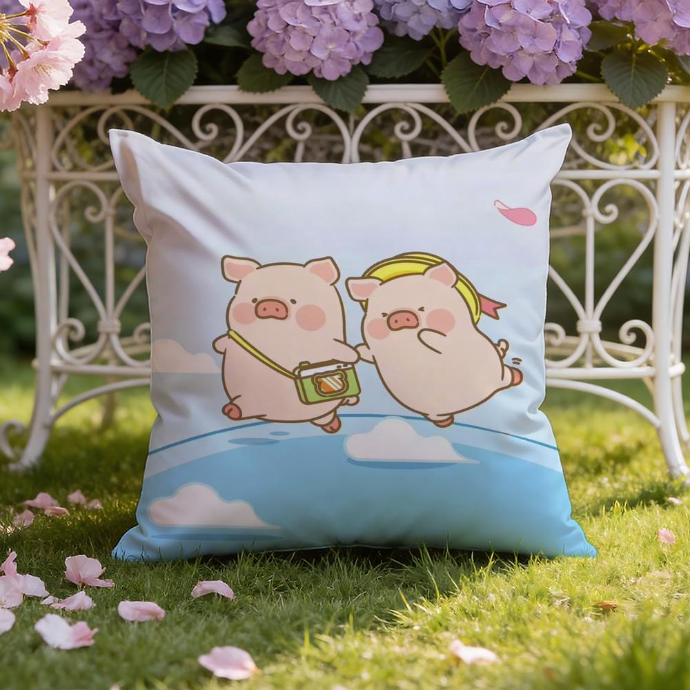 Cartoon L-Lulu Pig Pink Cushion Cover Home & Car Dual-Scene Pillow Cover: Reversible for Premium Comfort