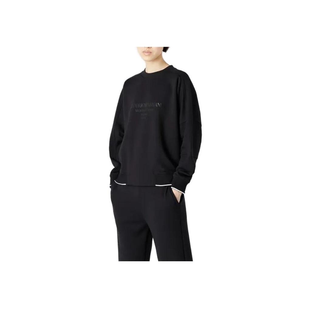 Emporio Armani Solid Color Letter Print Crew Neck Long Sleeve Pullover Sweatshirt Women sweatshirt Navy-Blue 3R2M7K2-JRKZ1-0926