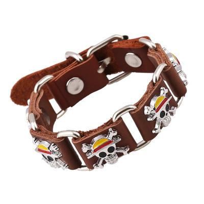 Pulseira de Couro Caveira Pirata: Duas Opções de Cor - Joias Inspiradas em Anime