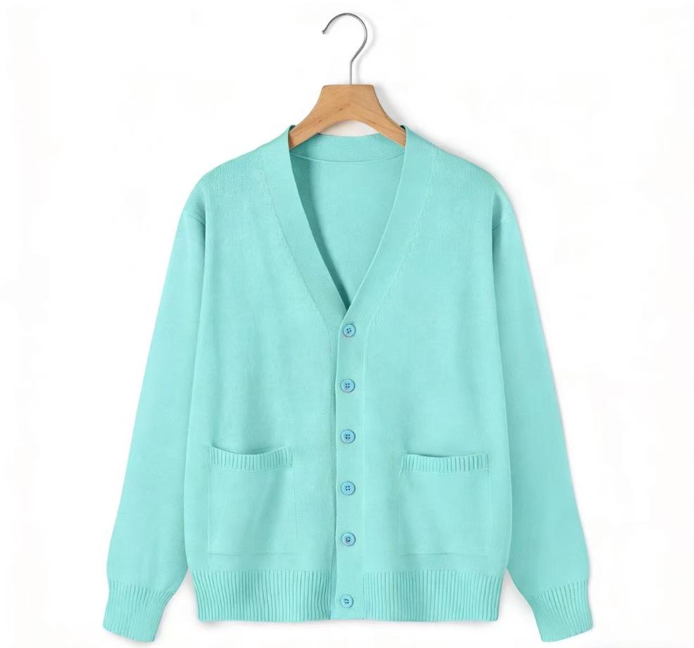 Japanese Style V-Neck Long Sleeve Knit Cardigan - Solid Color Academy Uniform