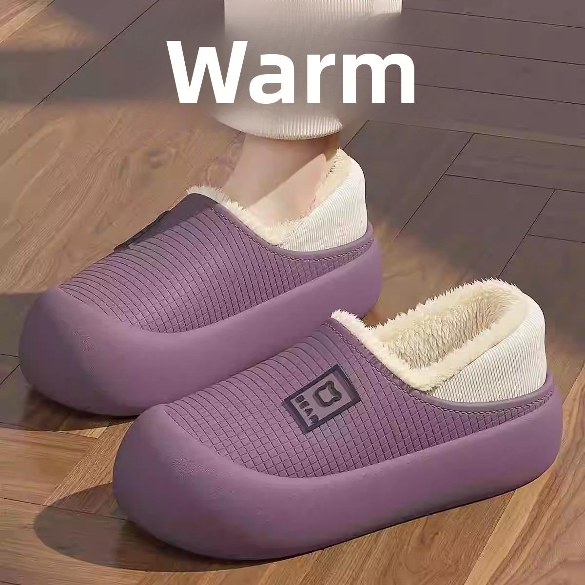 Wasserdichte Baumwollpantoffeln für Damen für Herbst und Winter, Rutschfeste Plüschtaschen und Baumwollschuhe für den Innenbereich zu Hause 36-37 violett