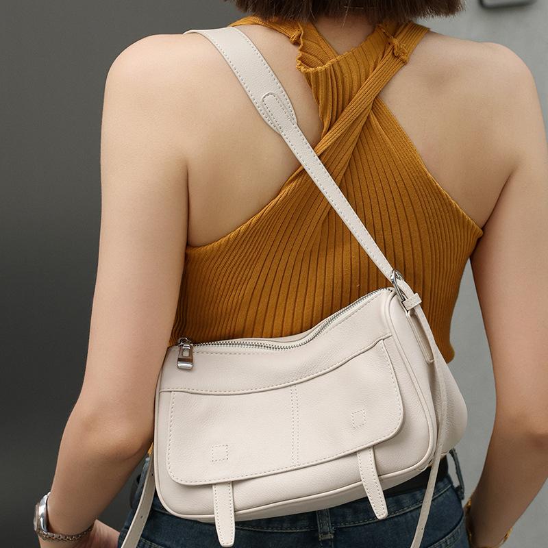 New Women's Luxury Leather Shoulder Bag Vintage Head Layer Leather Camera Bag Women's Elegant Shell Shaped Underarm Handbag