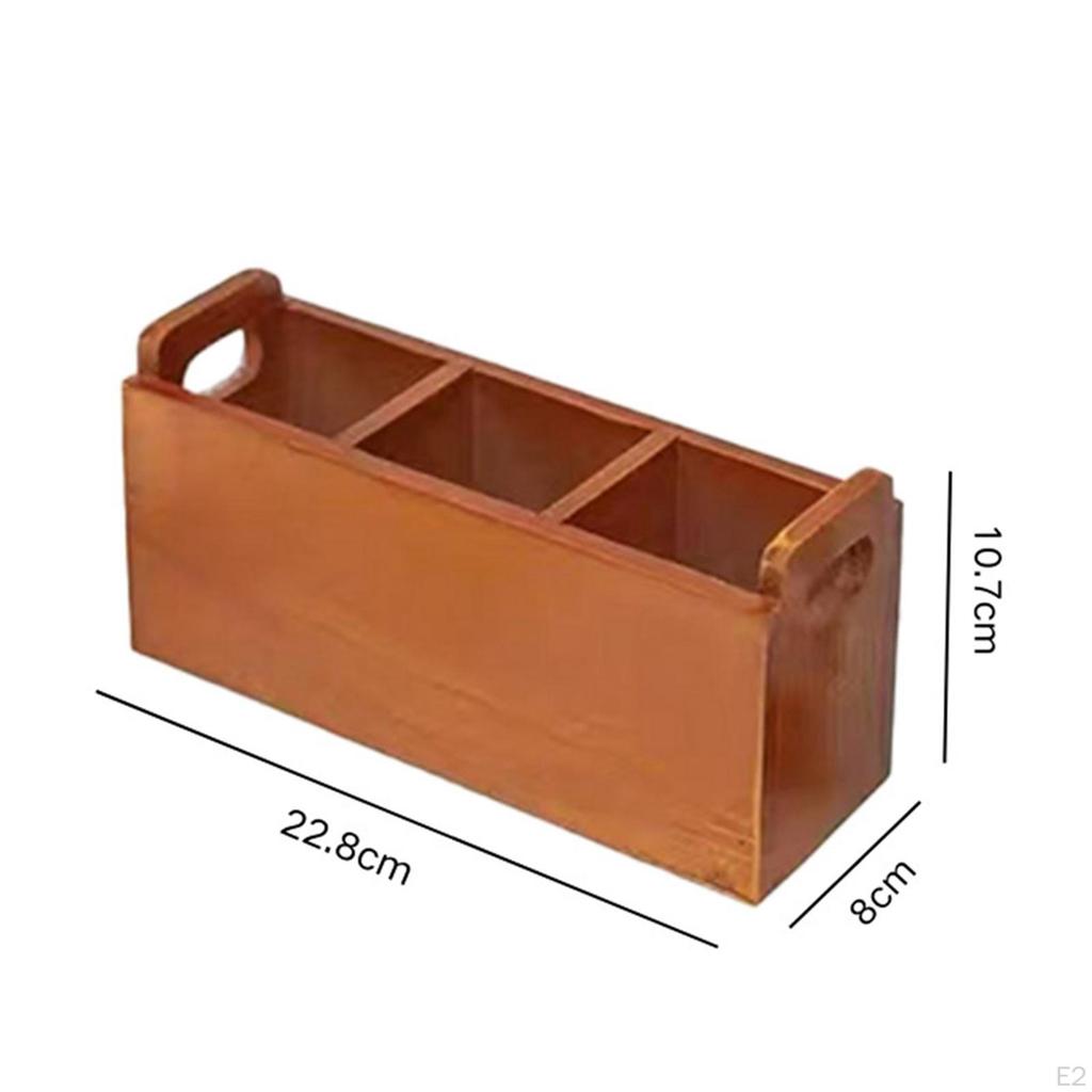 Wooden Storage Box Desktop Stationery Holder with Handle Accessory Organizer Office Supplies for