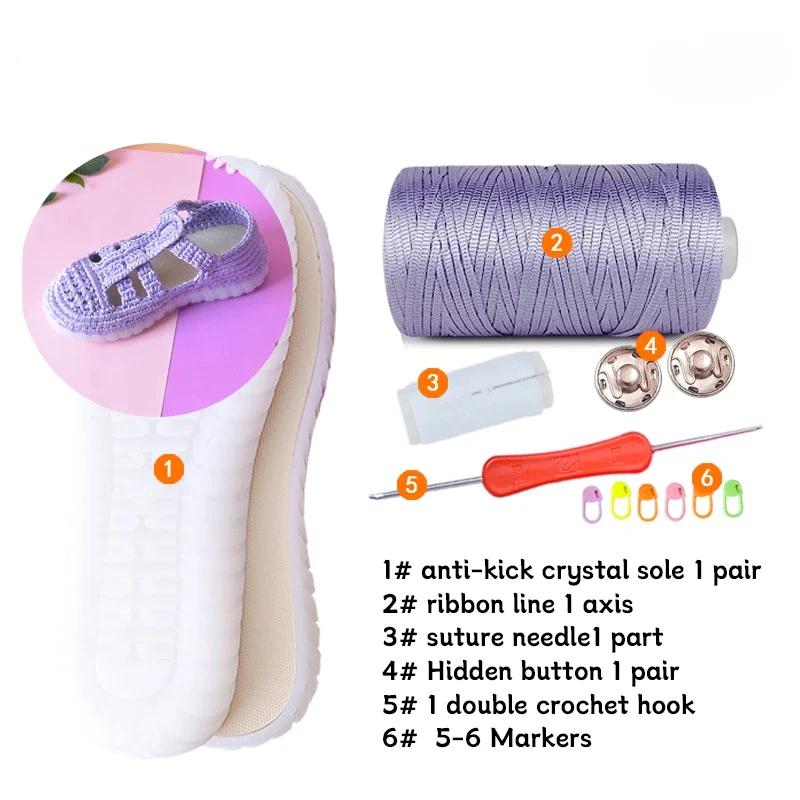 1 Set Hand-woven Hollow Line Hook Sole Kids Adult Roman Sandals Crystal Bottom Hooks Sandals Crocheted Diy Hand-knitted Material