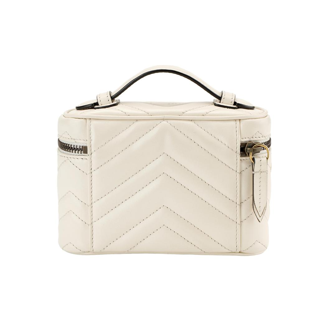 Gucci GG Marmont White Leather Chevron Quilted Mini Vanity Case Crossbody Bag For Women Daily Use