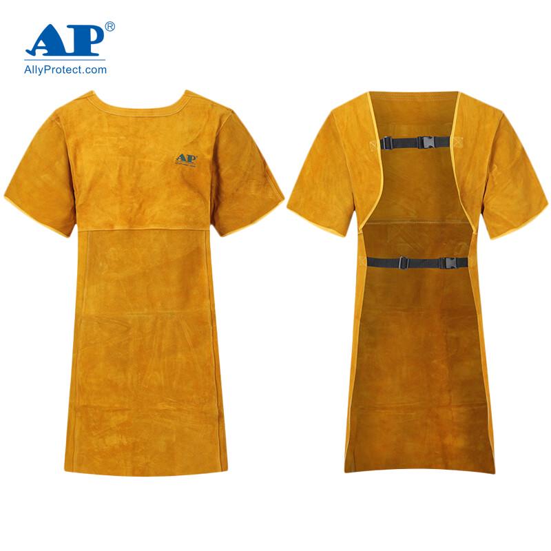AP-6102 Короткий сварочный фартук из золотисто-желтой кожи XL