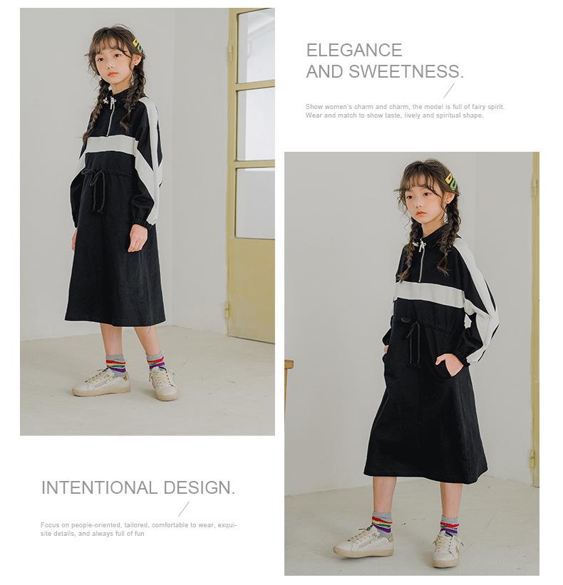 Spring/Autumn 2024 Girls' Casual Patchwork Stand Collar Long Sleeve Dress for Parent-Child