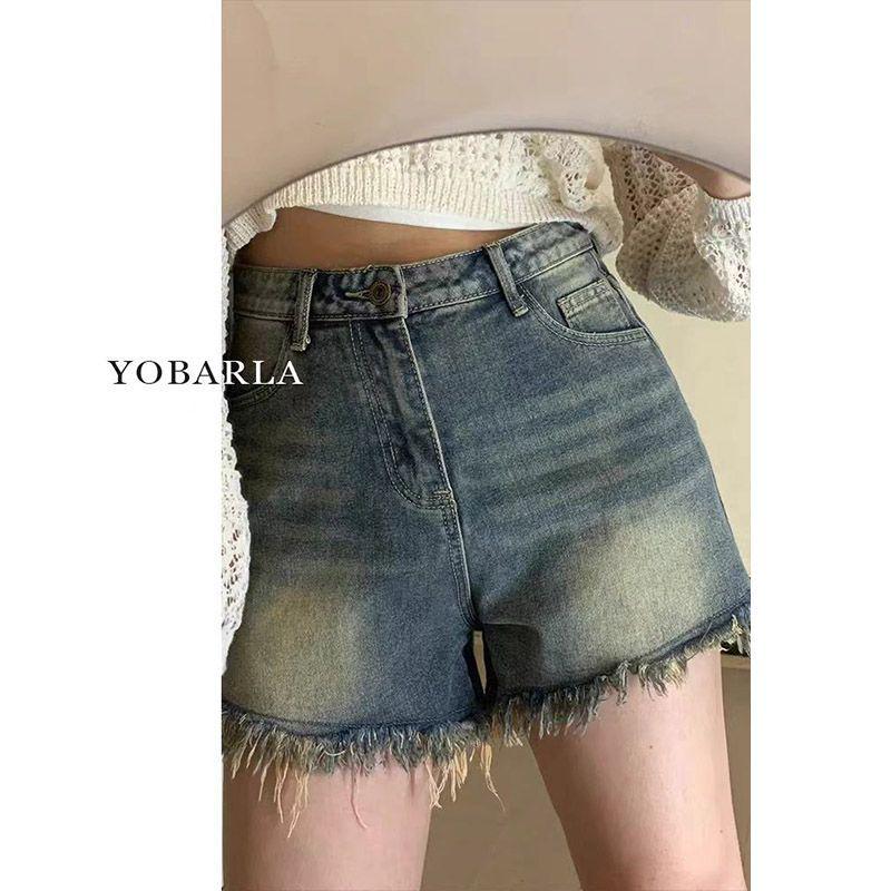 

Women s Retro Denim High-Waisted Summer Shorts - Plus Size, Loose Fit, Slimming, Pear Shape, Wide Leg, Hip Covering Hot Pants M
